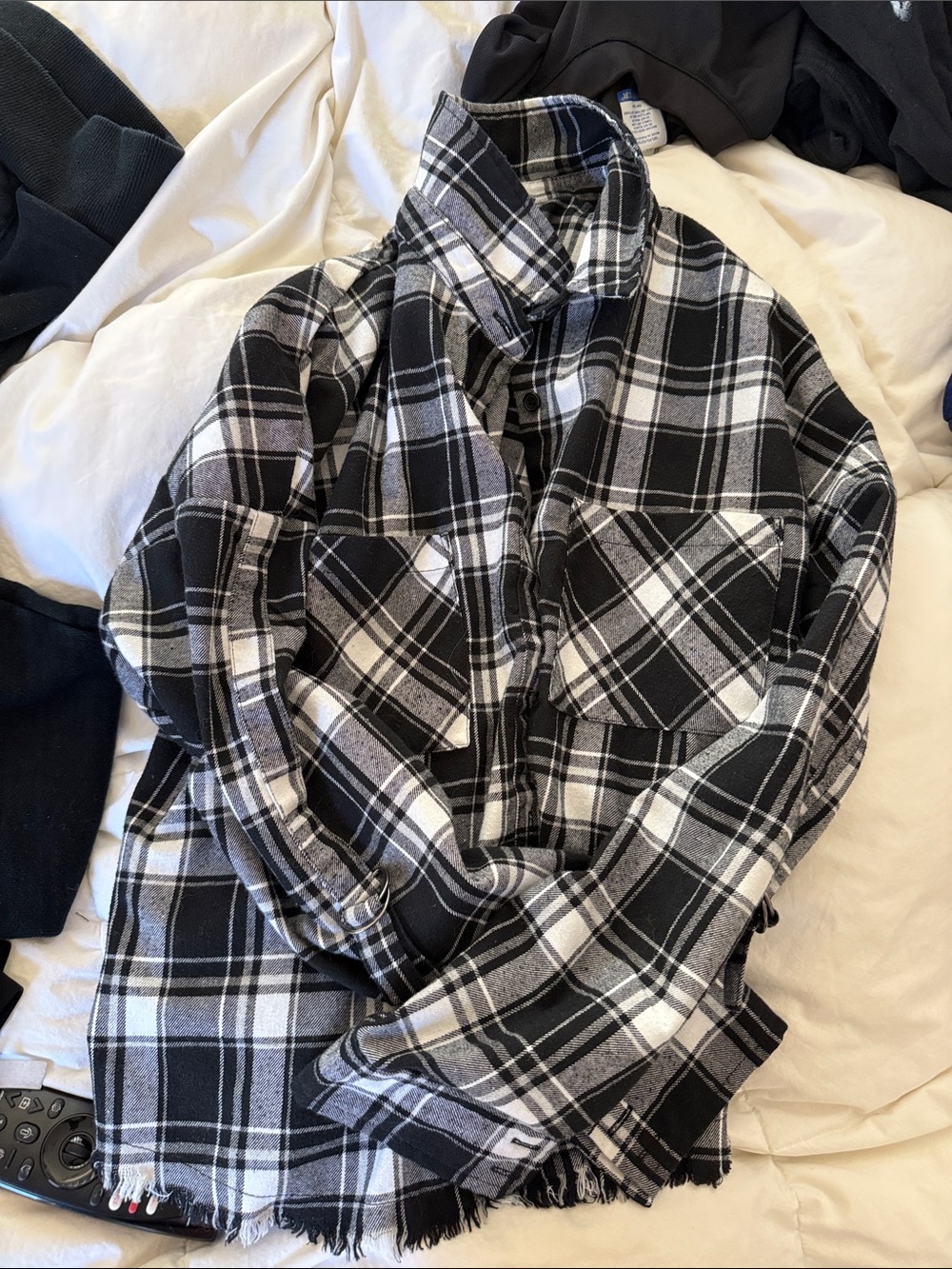 Charlotte Russe Black and White Plaid Button-Down Shirt Jacket